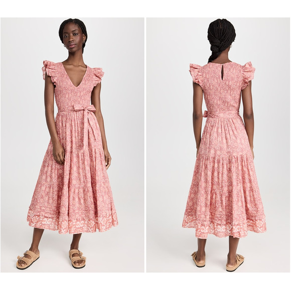 CLEOBELLA NWT Rita Pink Smocked Maxi Ankle Organic Cotton Dress // M - Picture 1 of 16
